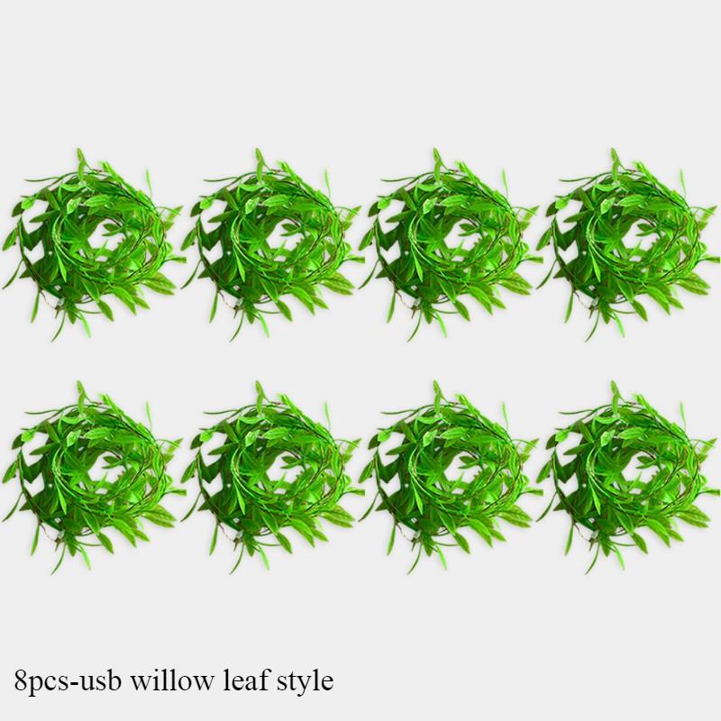 1/4/8PCS 2M Climbing Rattan Light String Willow Leaf USB Outdoor Copper Wire Rattann  Wedding Party Decorative LED String Light