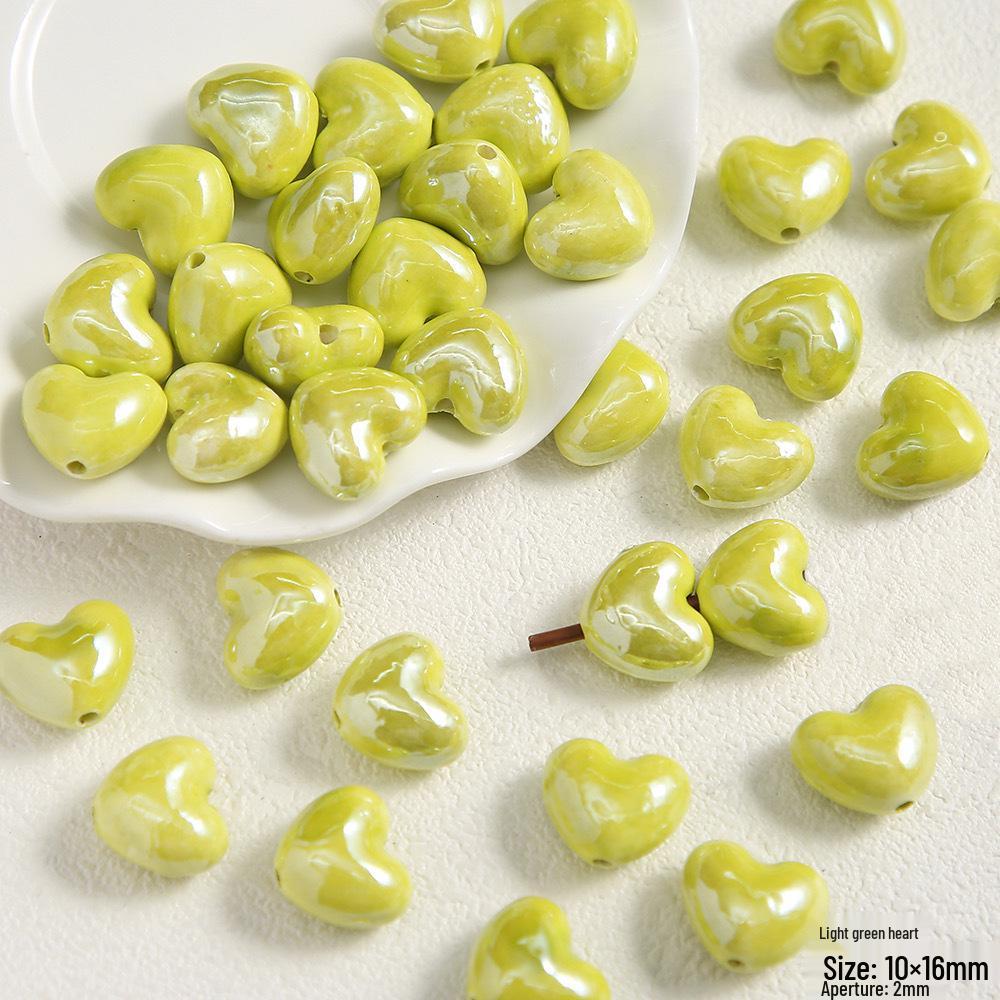 Handmade Cute Flower & Heart Green Ceramic Beads for DIY Jewelry