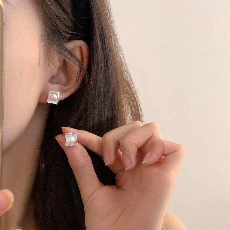 925 Silver Drop Earrings Hoop Pearl Leaf Vintage Irregular For Women Girl Gift Fashion Jewelry Dropship