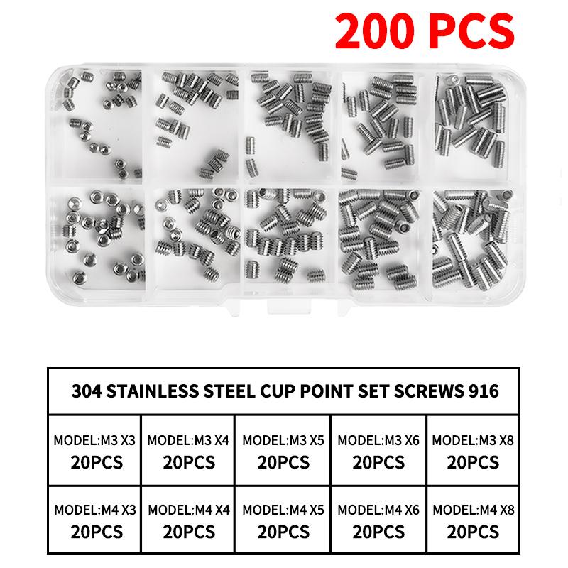 304 Stainless Steel Cup Point Set Screws Kit, Hex Socket Allen Key Grub Screws Assortment , M3 M4 M5 M6 M8 M10 Sizes, DIN 916