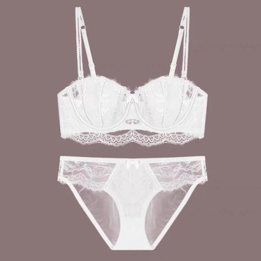 French sexy lace underwear women's half cup strapless non-slip back underwear large chest small large size bra