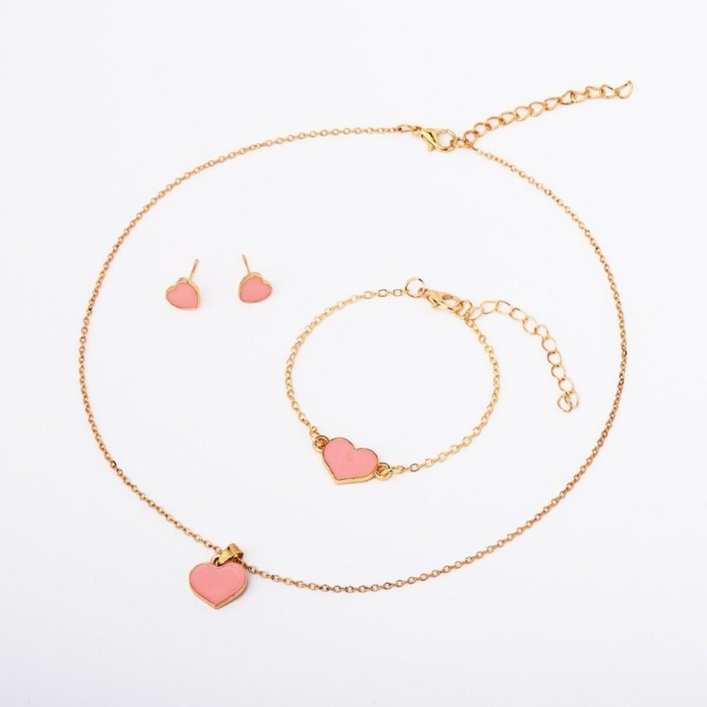 

Minimalist Heart Necklace Ring Set Dripping Oil French Bracelets Earrings Set For Women Style D