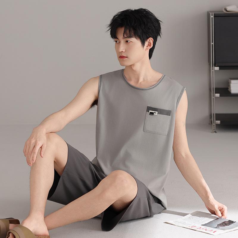 Pajamas men's summer cotton vest shorts summer thin teen men's sleeveless vest loungewear set
