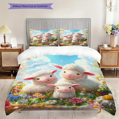 Sheep Pattern Bedding Quilt Set Quilt Cover Pillowcase Home Decoration Birthday Gift (1 * Duvet Cover + 2 * Pillowcase, Without Core)