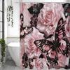 Black and Pink Butterfly Pink Rose Shower Curtain, Bathroom Decorative Shower Curtain, Waterproof Shower Curtain with Hooks