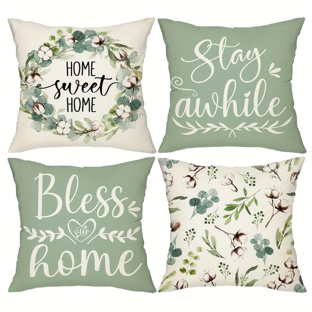 1/4pcs Floral Patterned Pillowcases with Inspiring Sayings Sofa cushion cover home bedroom room decoration