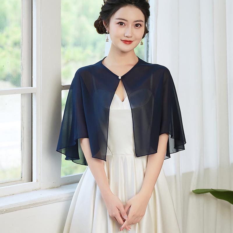Elegant 2025 Chiffon Pearl Shawl for Summer: Women's Sun Protection Cape & Bridal Bridesmaid Accessory