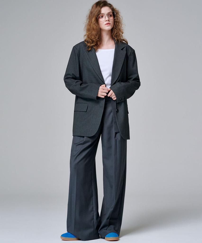 MALOUPE 2155 Single-Pleat Belted Wide Pants (Dark Gray)