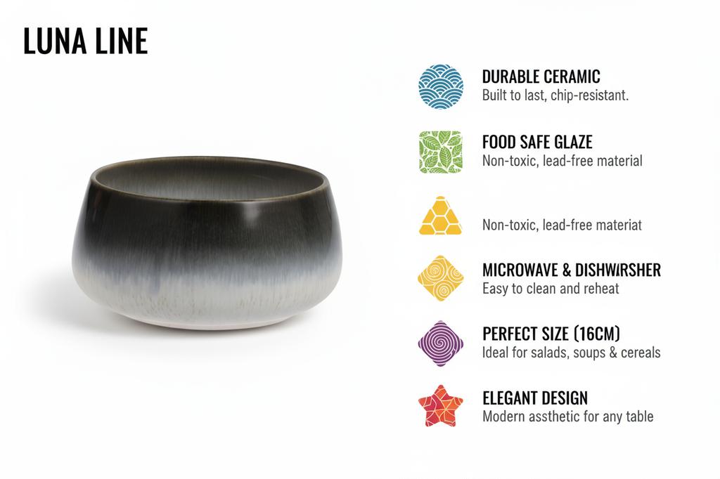 Luna Line Ceramic Bowl 16 Cm Medium For Soups And Muesli