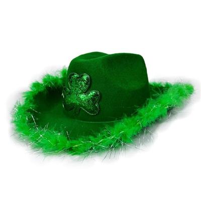 Green Homburg Glitters Hat with Shamrock Charm Rodeos Hat Furry Brimmed for Irish Wear Holiday Props