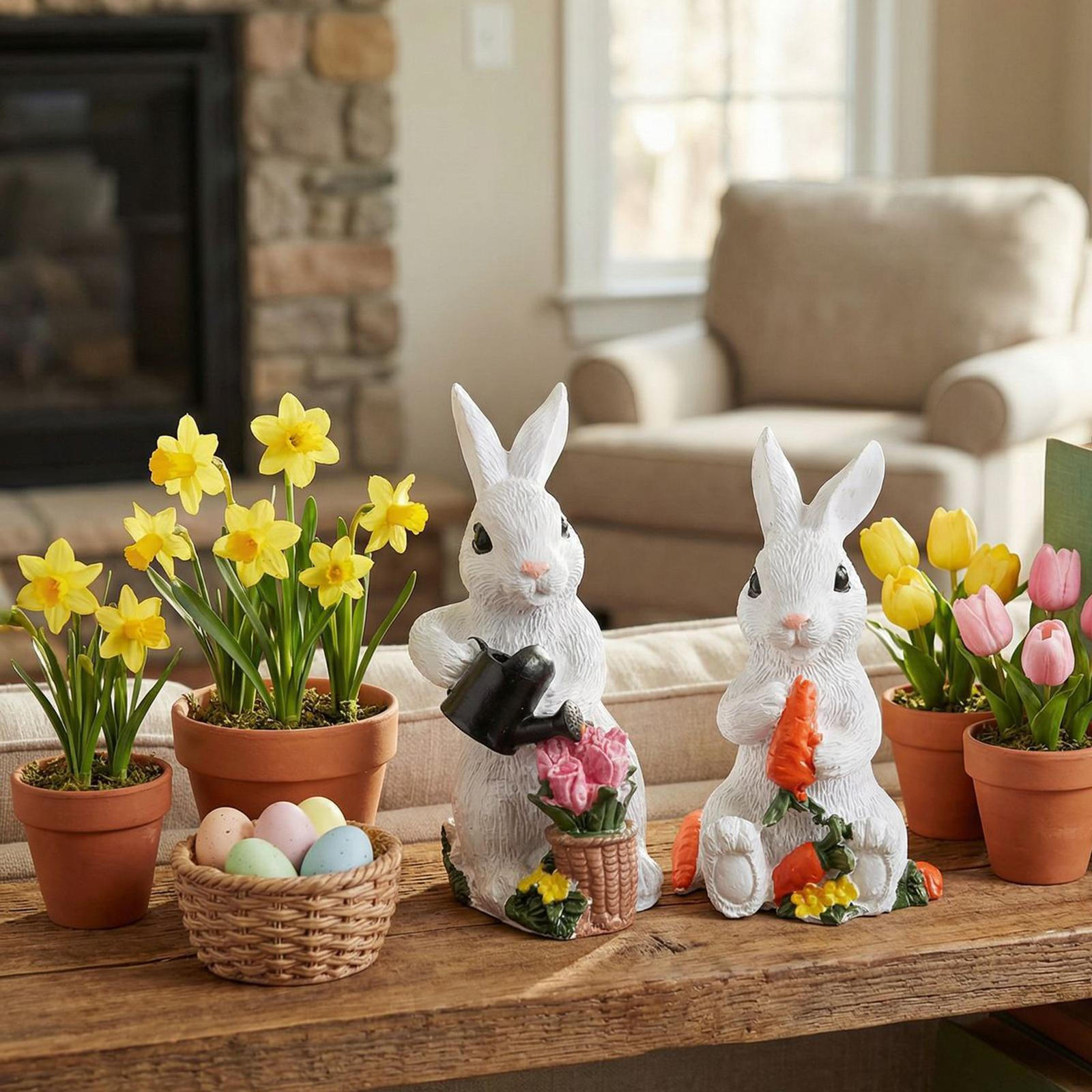 2 шт. Статуэтка Пасхального Кролика Фигурка Животного Настольное Украшение Скульптура из Смолы для Офиса