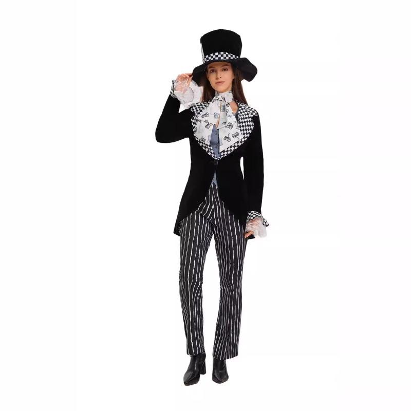 Halloween New Ladies Magician Black and White Striped Costume Masquerade Costume