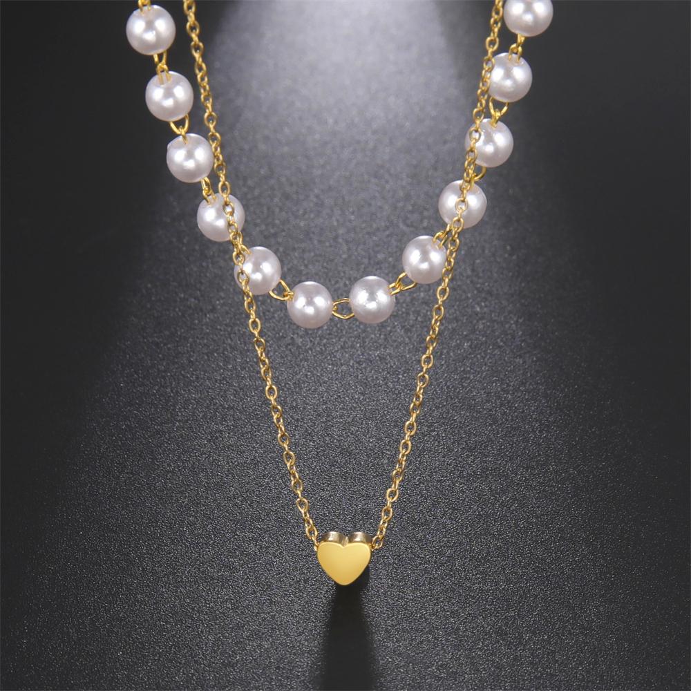 Cazador Trendy Small Heart Imitation Pearl Choker Necklaces for Women Stainless Steel Multilayers Necklaces 2026 Jewelry Gift