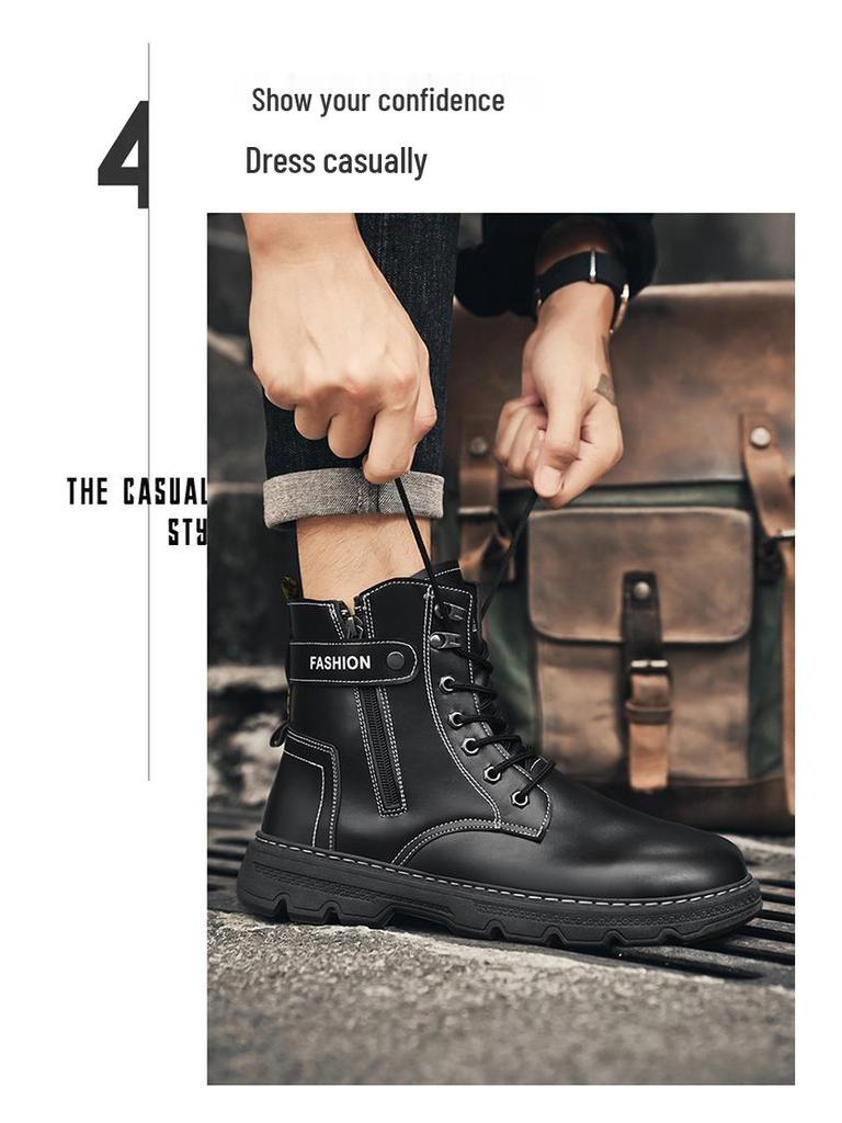 Men's High-Top Outdoor Work Boots – Autumn Mountaineering and Motorcycle Shoes, Trendy Labor Protection Footwear