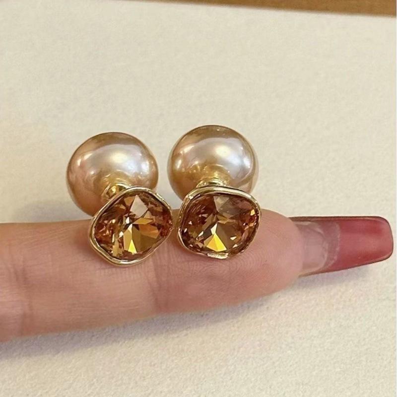 Luxury Champagne-Colored Pearl Square Earrings Women'S Personalized Two-Wear Style Earrings Jewelry Gifts