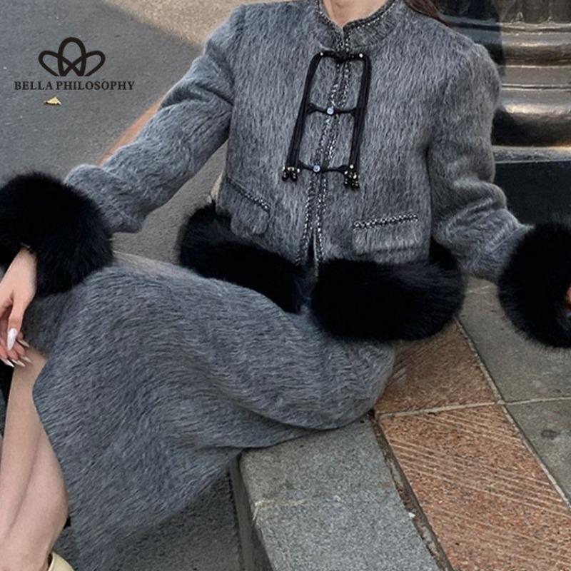 Top cu îmbinare din lână chinezească nouă, fustă pe jumătate, temperament, costum din două piese, pentru femei, toamnă și iarnă, rochie nouă