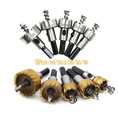 5PCS Hss 4241 vrtáky s hrotem z tvrdokovu Sada pilových otvorů Sada vrtáků z nerezové oceli Slitina kovů se závitem Středové jádro Korunka Titanové pokovování Materiály Lisovací nástroj