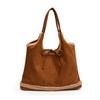 Niche lamb wool splicing tote bag women's 2025 new bow retro lazy large-capacity underarm shoulder bag