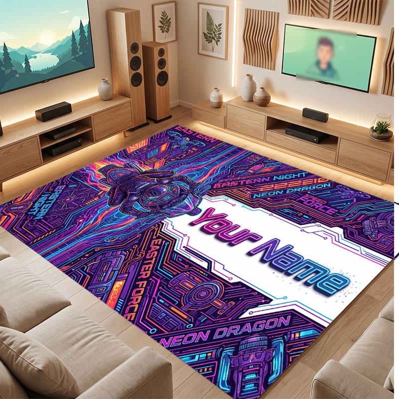 Dragon Theme Crystal Velvet Floor Rug Personalized Custom Name Text Warm Carpet Home Decoration