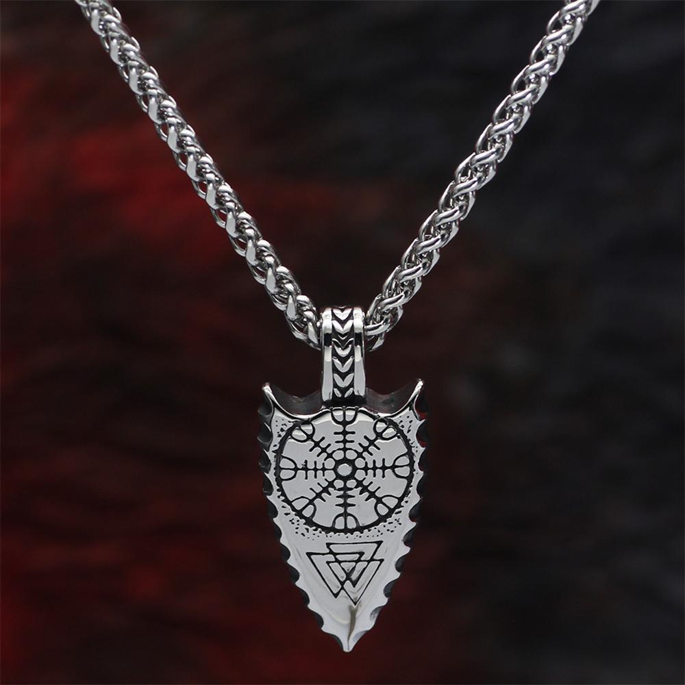 Vintage Norse Compass Spear Necklaces Men Stainless Steel Self-defense Amulet Vikings Trinity Arrow Pendant Scandinavian Jewelry