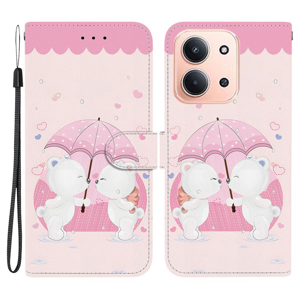 Pro Xiaomi Redmi 15C 5G (EU) (173 mm)/15C 4G (EU) (173 mm) Pouzdro Vzorový Potisk Kožená Peněženka Kryt na Telefon s Šňůrkou