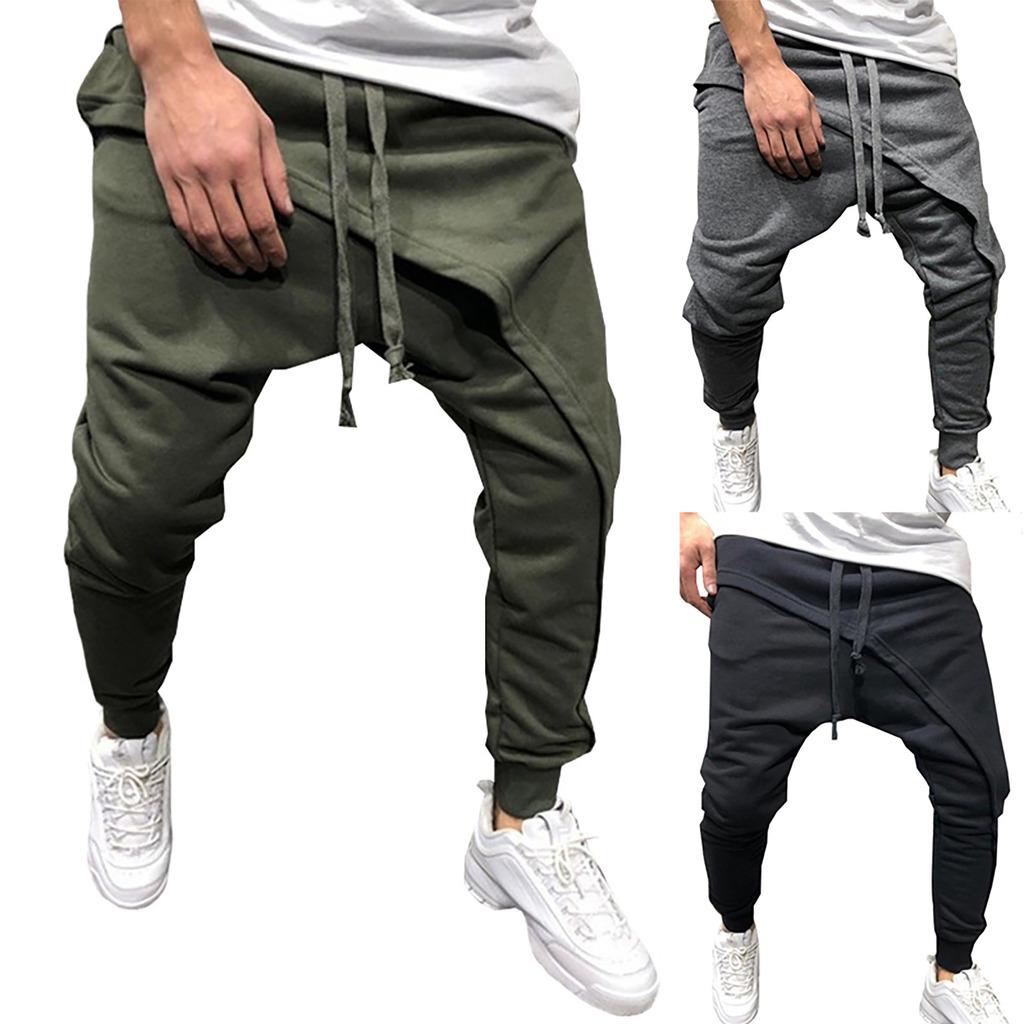 Buy Men Hip Hop Jogger Pants Drawstring Elastic Waist Harem Trousers