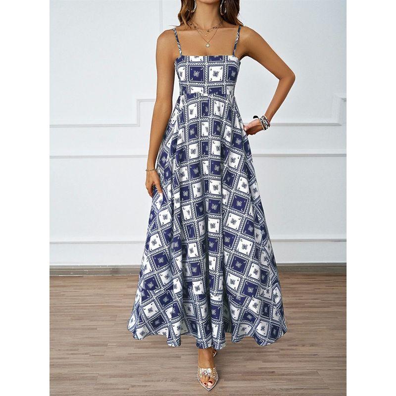 Floral Print Backless Camisole Dress Florals Print Open Back Sling Dress Women