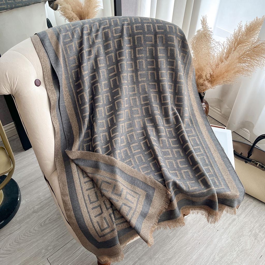 Elegant Ladies Muslim Hijab Golden Thread Long Scarf With Spring And Autumn Coldproof Scarf Decoration Shawl Wrap Headscarf