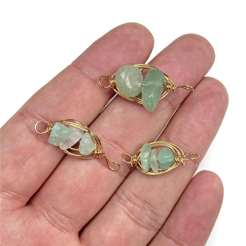 Irregural Stone Chips Connector Charms Natural Crystal Winding Stone Connector Pendant Winding for Women Making Jewerly DIY