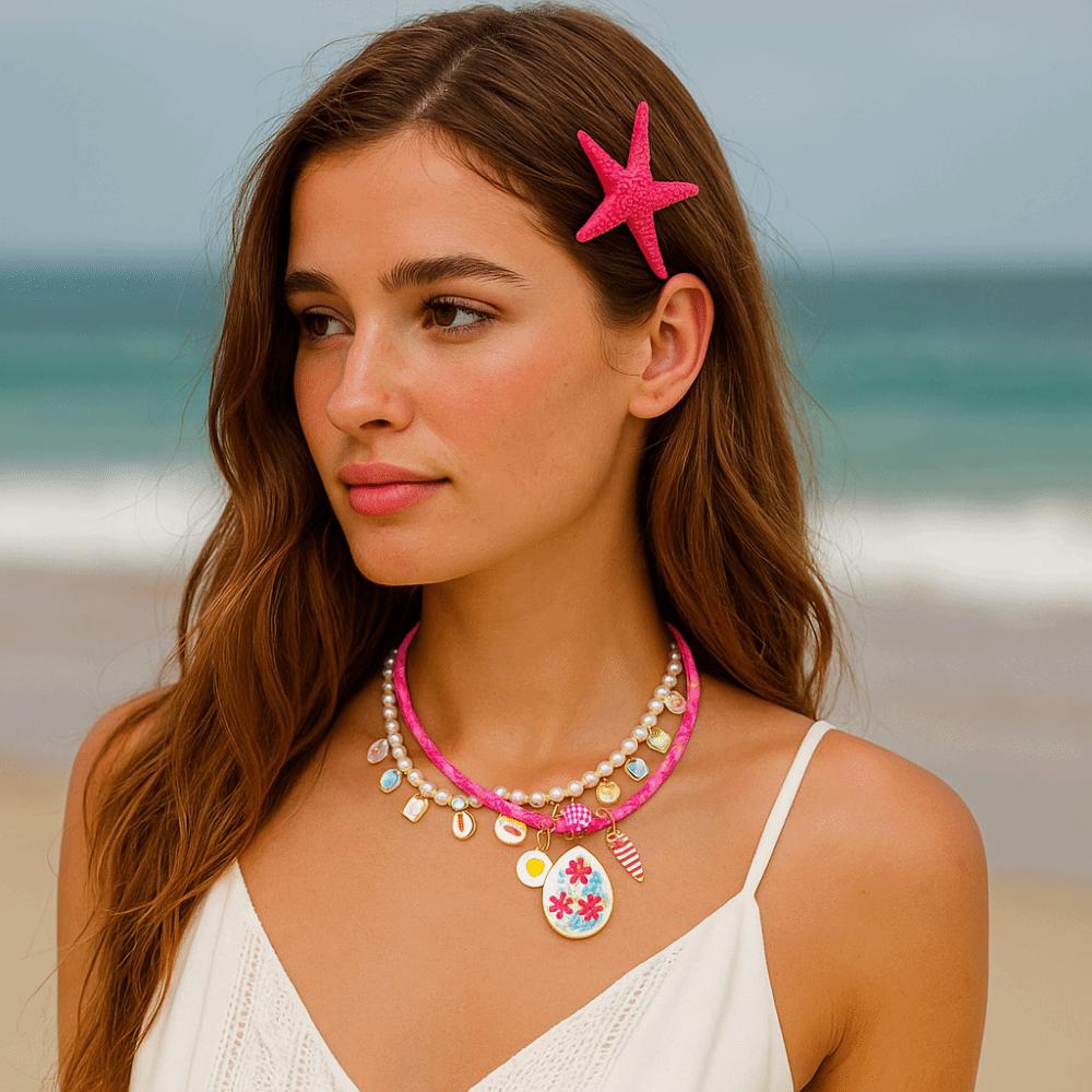 Necklace Set Pearls Necklace Ethnic Style Dopamine Necklace Retro Flower Pendant Necklace  Women