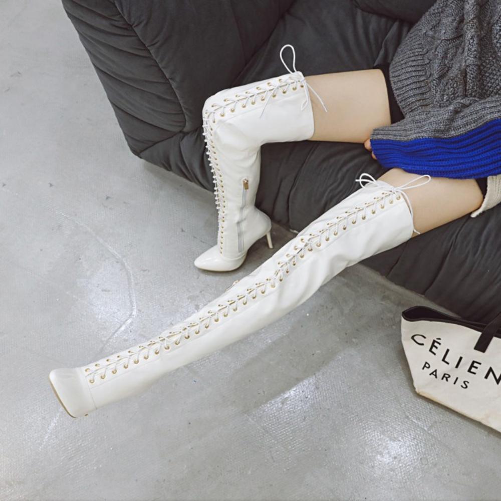 Sexy Women Boots Platform High Heel Thigh Boots Slip On Pointed Toe Lady Shoes