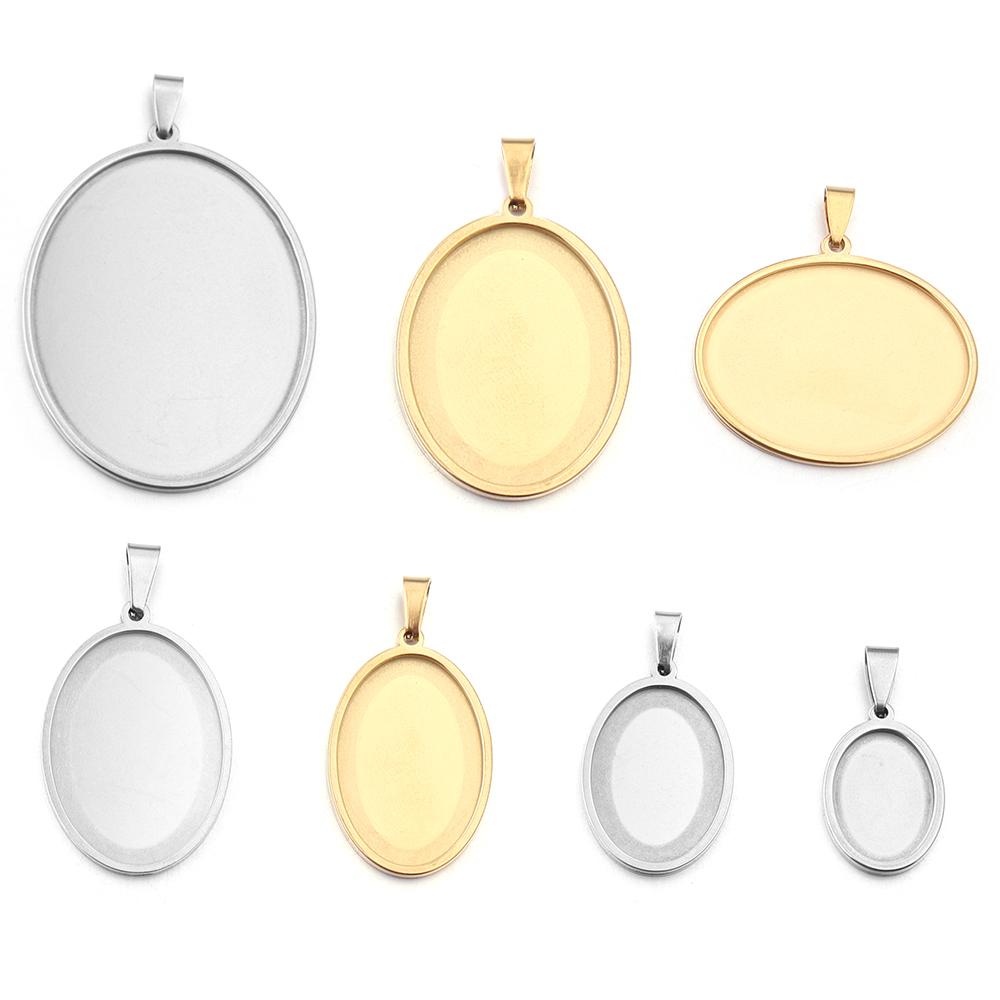 2-5pcs/Lot Oval Stainless Steel Cabochon Base Settings Tray Blank Charms for Jewelry Making Supplies Necklace Pendant Base