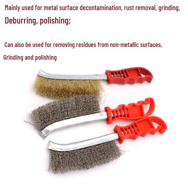 Steel Wire Knife Brush with Copper-Plated Finish, Rust Removal, Seam Cleaning, Plastic Handle