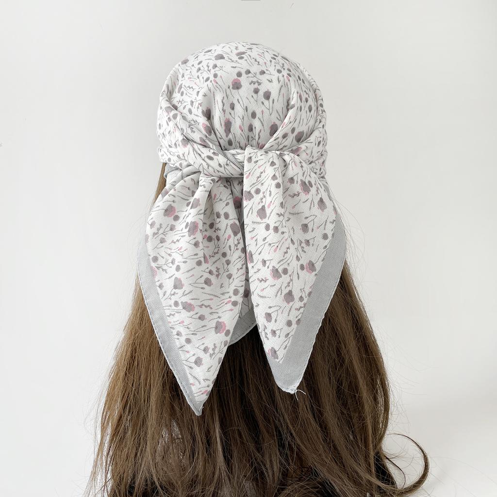 Light Luxury Retro Flower Printing Silk Hair Soft Feel Headscarf Scarf Silk Scarf Spring and Autumn Women Chinese Square Scarf