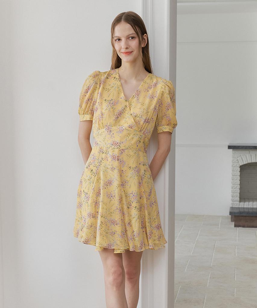 VEM.VER Half Sleeve Chiffon Flare Dress_Yellow