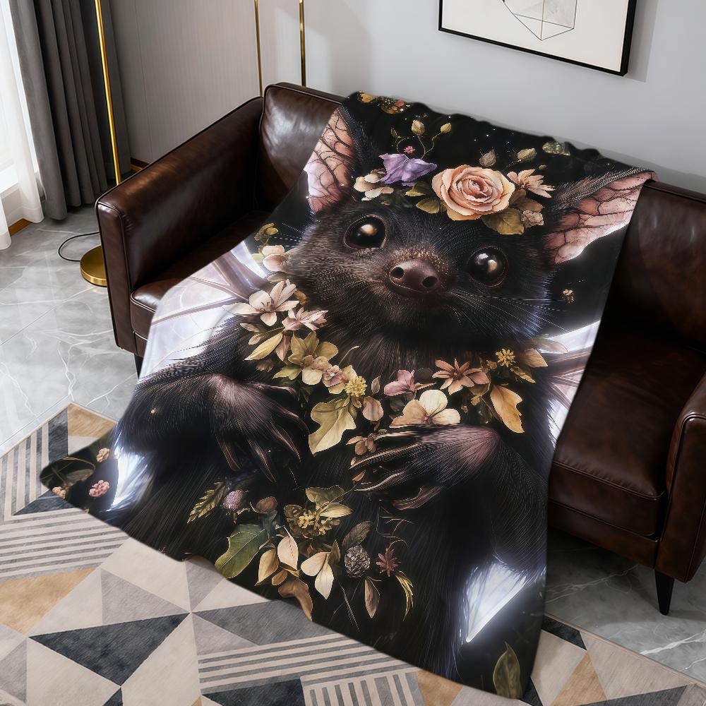 vintage dark-themed bats and flower Flannel soft warm plush blanket sofa living room pet hogar bedroom gift home Car portable