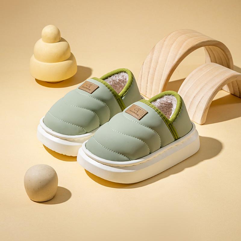 

Детские хлопковые тапочки, зимняя сумка для девочек, малышей и мальчиков, домашняя пушистая обувь, теплая водонепроницаемая кожаная поверхность 31 зелёный