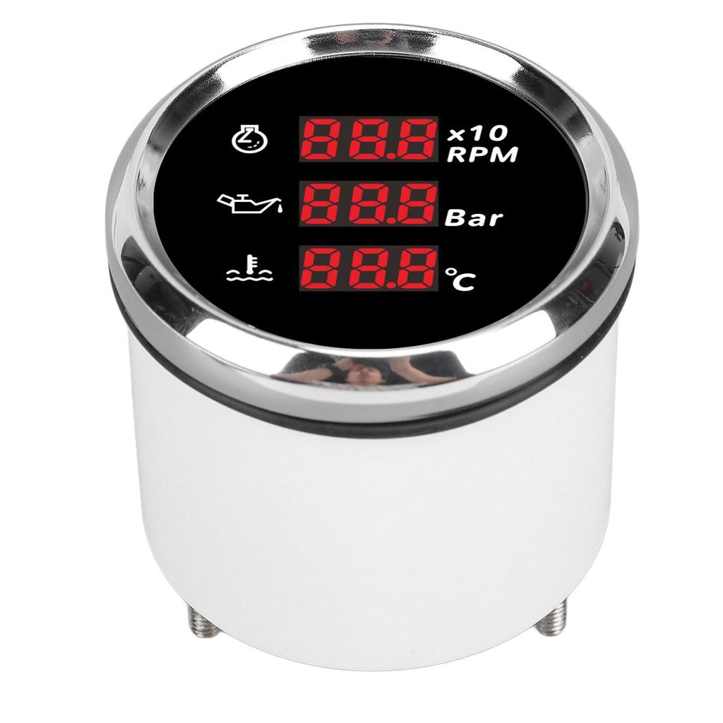 52mm Digitale Öldruck Wassertemperaturanzeige mit Hintergrundbeleuchtung 3 in 1 LED-Anzeige Drehzahlmesser für Boot Yacht Wohnmobil LKW