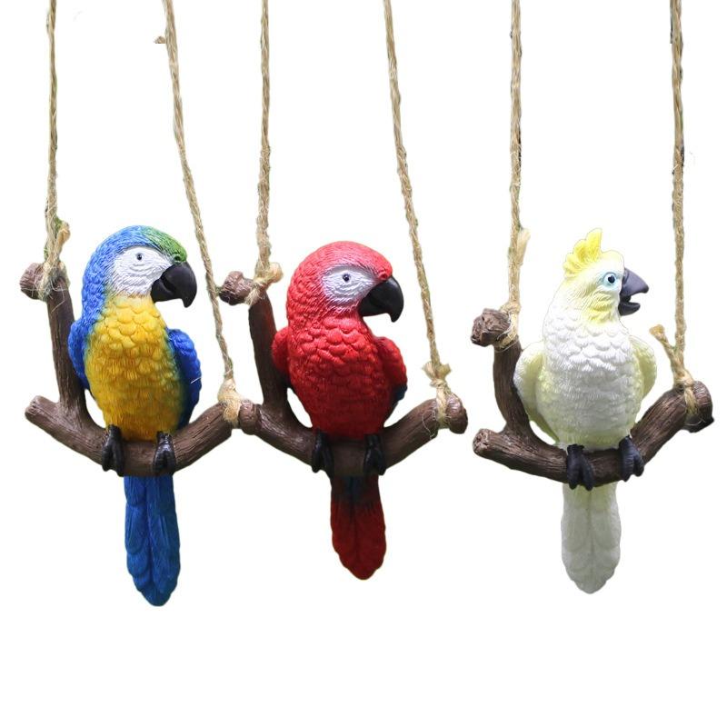 1Pcs Creative Swing Parrot Resin Micro Landscape Ornaments Fairy Garden Miniature Figurines Tree Hanging Bonsai Home Decorations