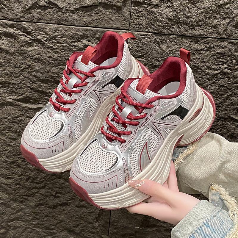 Korean Version of Niche Mesh Breathable Dad Shoes for Women 2025 Spring New Thick-soled Lightweight Casual Sports Running Shoes Tide