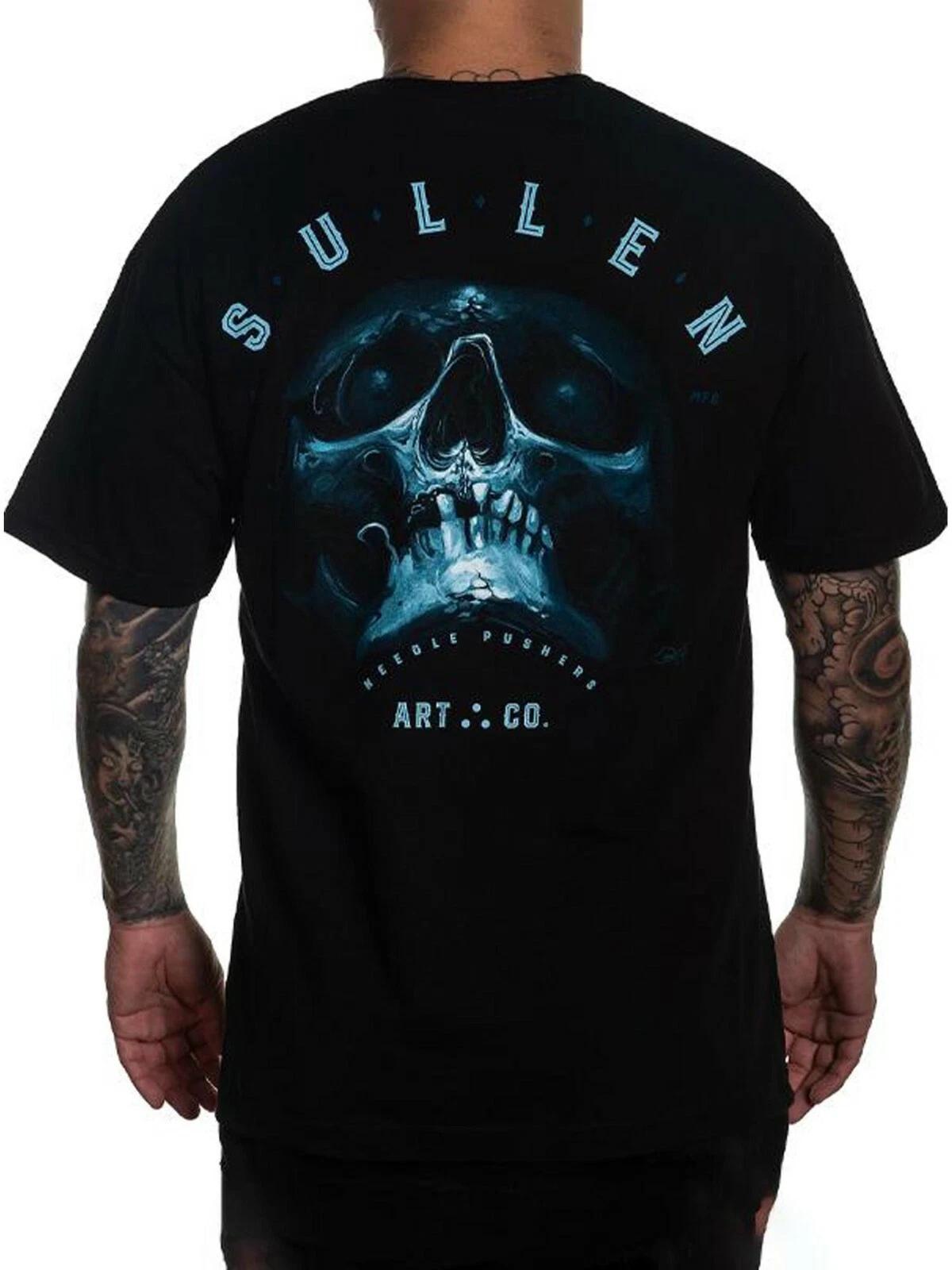 Sullen Men s Kobasic Skull Short Sleeve T-shirt Tattoo Style Blue Skull Tee M
