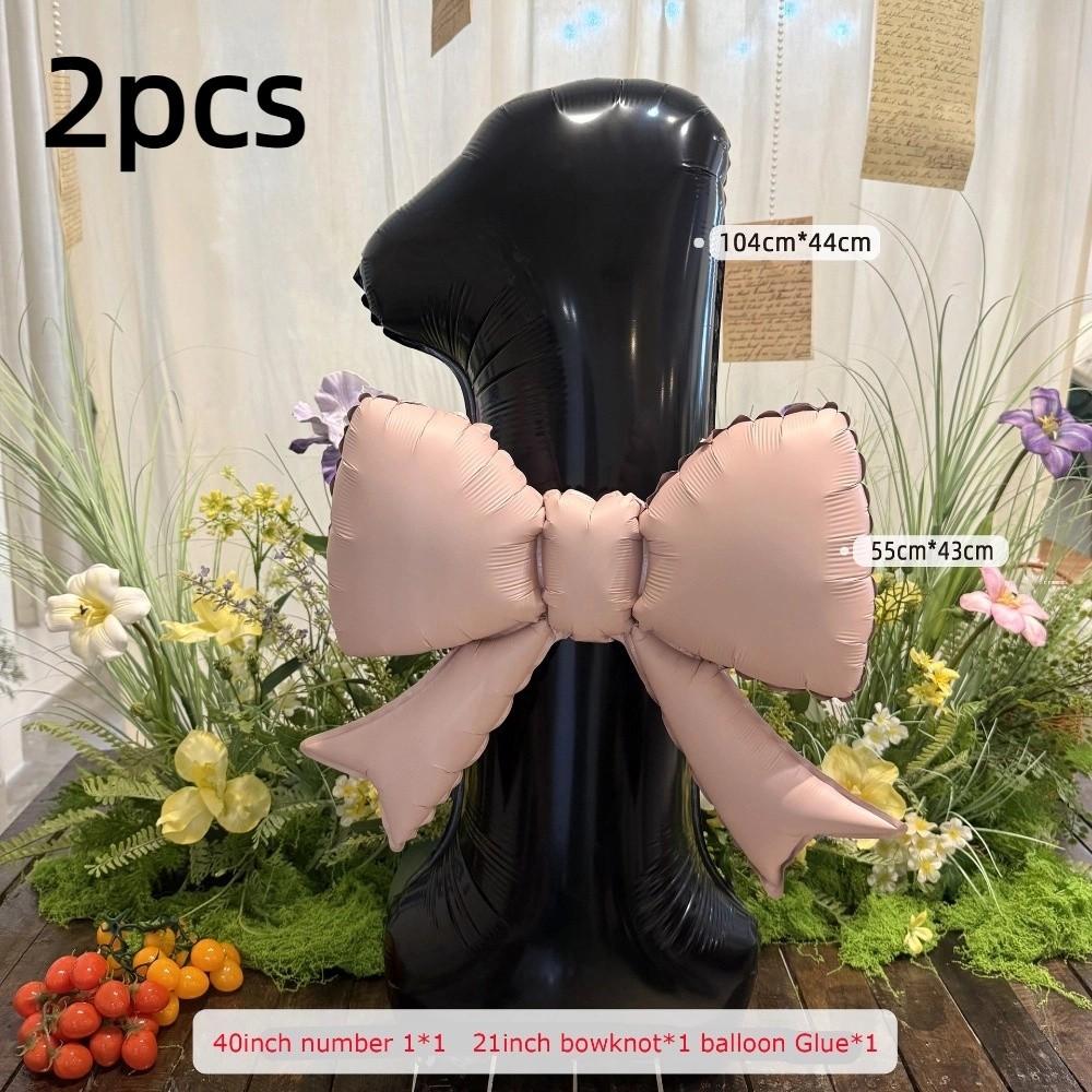 2pcs Photo Props Number Balloons 40inch Bownot Balloons Anniversary Decoration