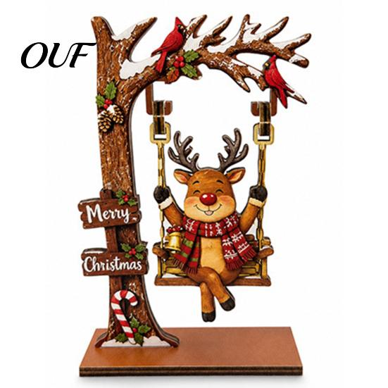 Seasonal Holiday Tree Decor Christmas Wooden Ornaments, Santa Snowman Figurine with Moving Creative Desktop Ornaments Swing, Rustic Tabletop