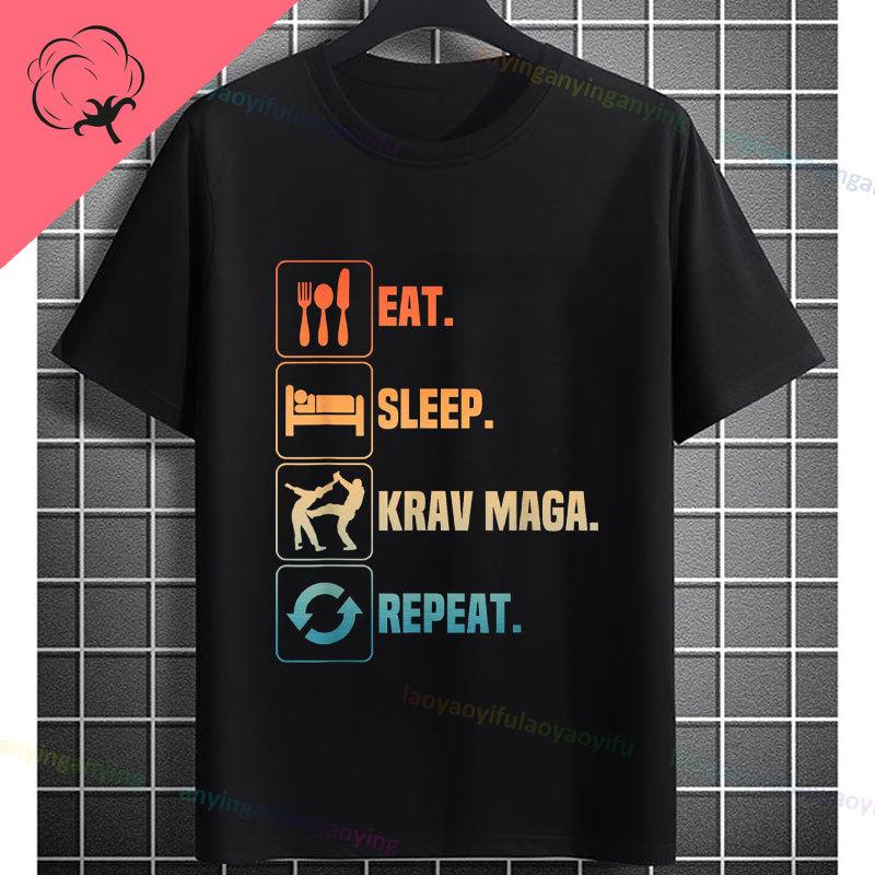 T-shirt Graphique Drôle Eat Sleep Krav Maga Repeat 100% Coton Manches Courtes T-shirt Décontracté Pour Entraînement Arts Martiaux Tenue de Sport