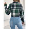 GMXIA Autumn and Winter Color-blocking Checkered Long-sleeved Woolen Short Jacket for Women
