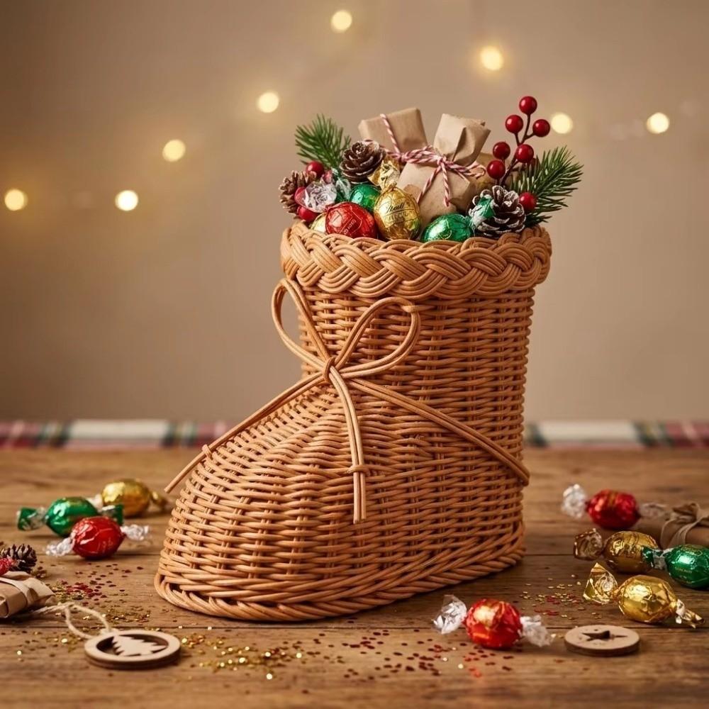 Handwoven Christmas Boot Basket Eco-Friendly Imitation Rattan Storage Basket for Kitchen