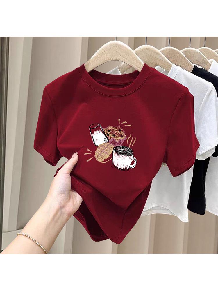 Women's Thickened Pure Cotton Brushed Short Sleeve T-shirt - Stylish Base Layer for Spring, Autumn, and Winter