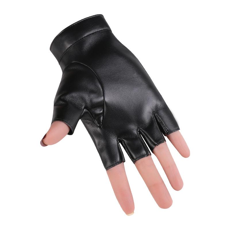 Women's Dance Half Finger Gloves Performance Short Cyberpunk Rivet Pole Dance Dew Finger Street Dance Nightclub Leather Gloves