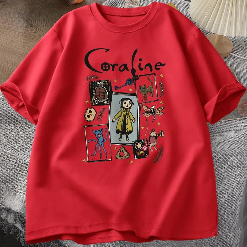 

Футболка Coraline Halloween Чоловіча футболка Spooky Vintage Harajuku Fall Футболка з короткими рукавами Бавовна Жіночий одяг Футболки чоловічі S червоний