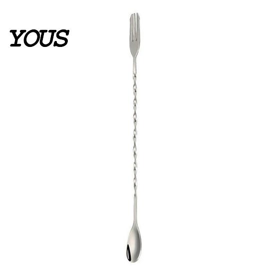 Long Handle Mixing Spoon Dual Head Bar Spoon, Cocktail Stirrers with Handle, Spiral Anti Slip Stainless Steel Drink Trident Tip for Coffee Drinks Tool
